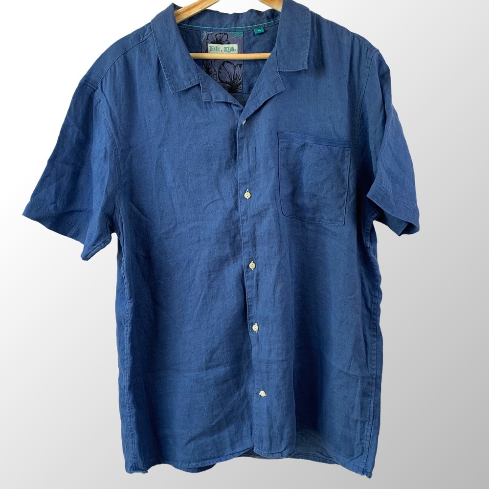Tommy Bahama Blue Short-Sleeve Linen Button-Down Shirt XL